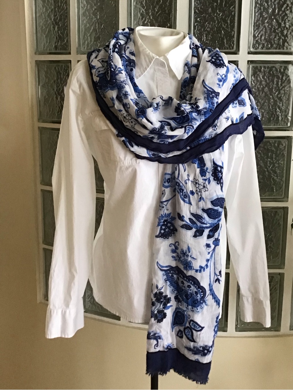 Talbots Navy Print Scarf